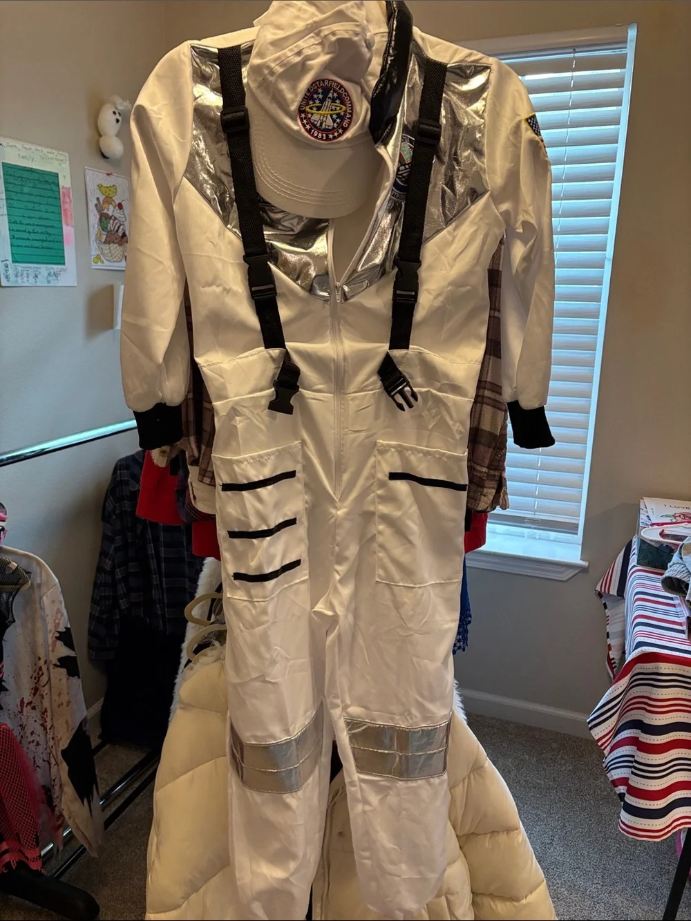 Kids White Astronaut Costume with Silver Accents & Hat - Large - Halloween,Party